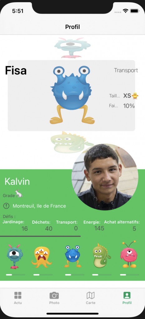 Ecran de l'application mobil Ecologo - jeux destiné aux adolescents