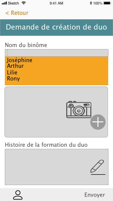 Projet DUO écran création d'un DUO